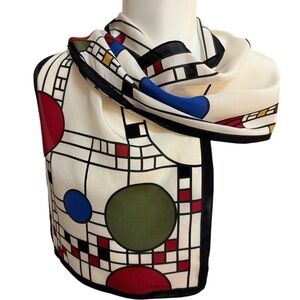 Frank Lloyd Wright Signature Geometric Long Scarf – 12" × 59" – Excellent Cond